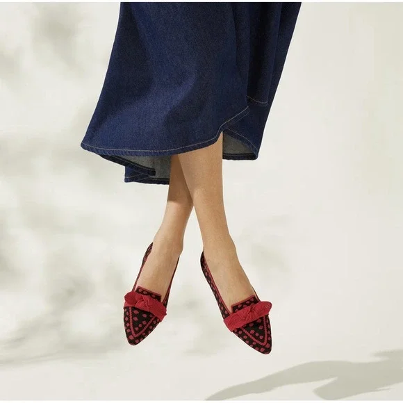 Vivaia Pointed Toe Loafers Michelle 2.0 Ruby Red Women Size 5 Polka Dot Preppy - Picture 3 of 8